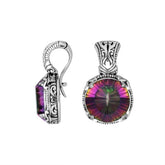 AP-8029-MT Sterling Silver Round Shape Pendant With Mystic Quartz & Enhancer Pendant Bail Jewelry Bali Designs Inc